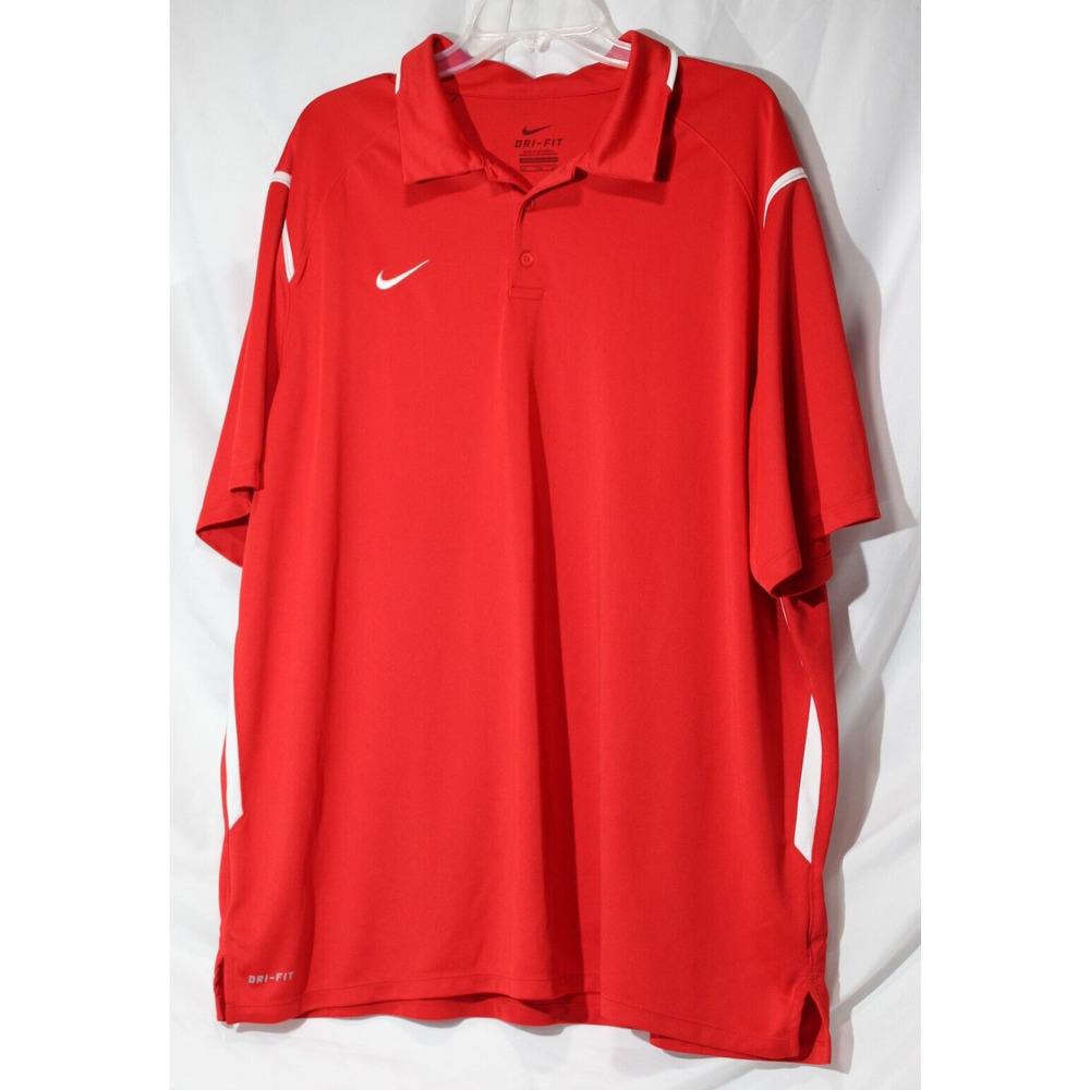 Nike Dri-Fit Red Polo Shirt Men's XXL/2XL Short Sleeve Logo Golf Tennis Outdoor